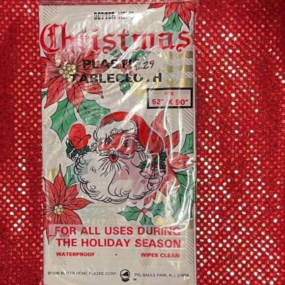 BETTER HOME CHRISTMAS 52" X 90" TABLECLOTH ~ WIPES CLEAN WATERPROOF PLASTIC - Picture 3 of 5